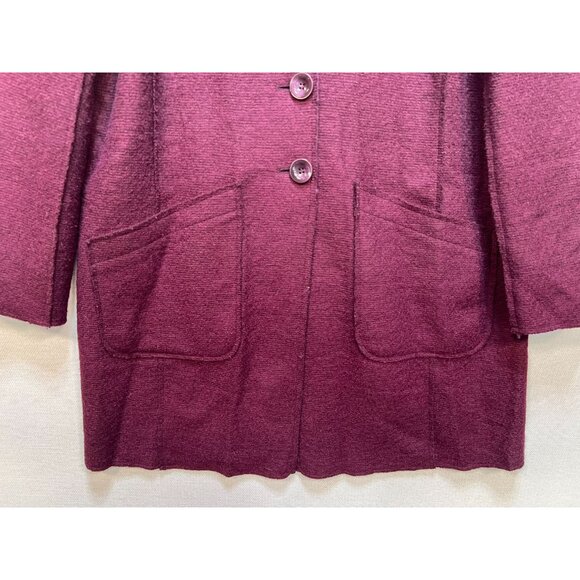 Chico's Women's Wool Blend Overcoat Long Sleeve Stretch Size 2 Burgundy Pockets - Picture 6 of 11